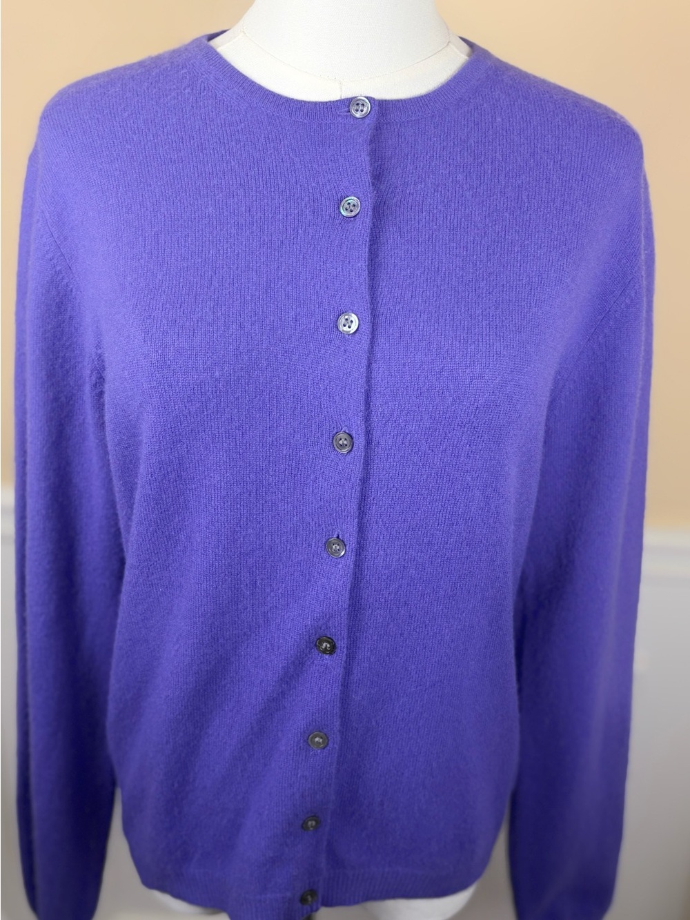 💜 LORD & TAYLOR VINTAGE 2-PLY 100% CASHMERE PURPLE CARDIGAN SIZE L